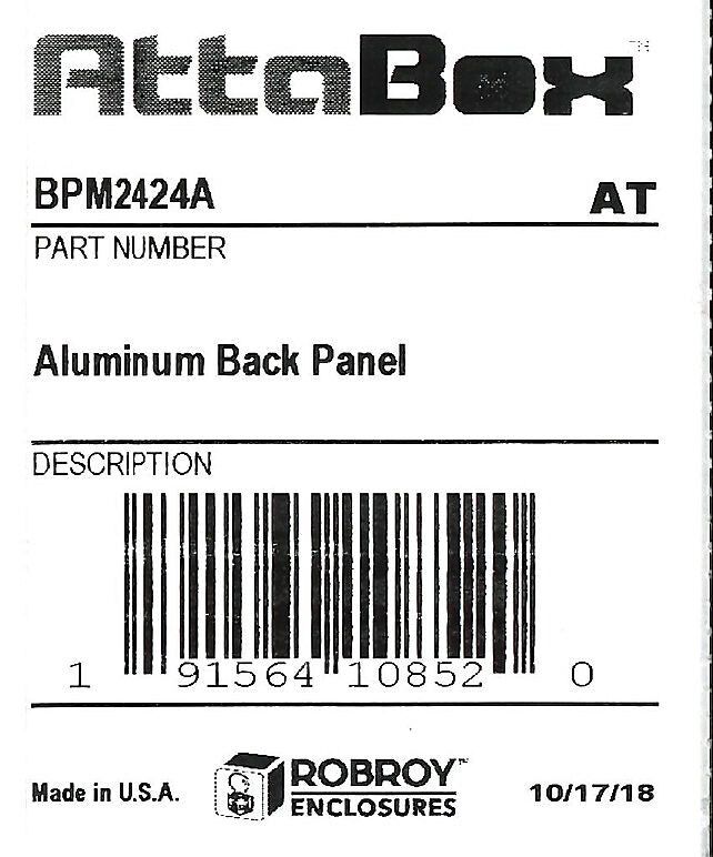 AttaBox subpanel, 3003-H14 aluminum. For use with 24x24 (HxW) M2424xxx MachoBox series enclosures.-BPM2424A