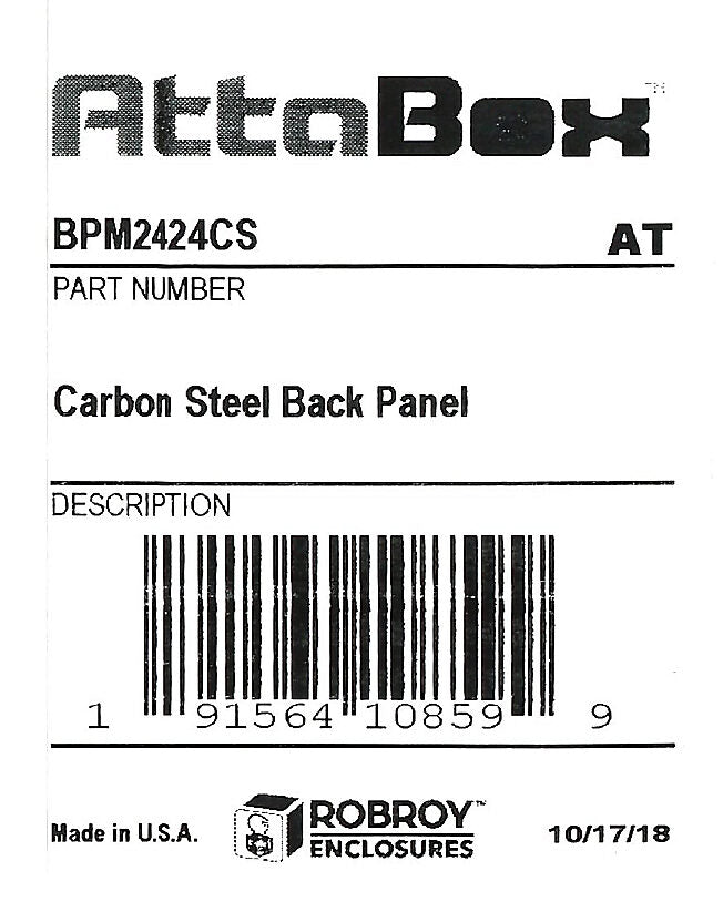 AttaBox subpanel, carbon steel, white, powder coat finish. For use with 24x24 (HxW) M2424xxx MachoBox series enclosures.-BPM2424CS