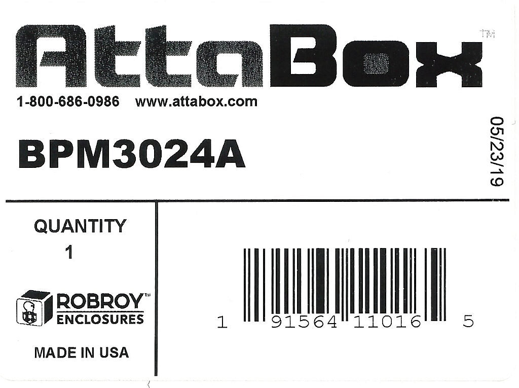 AttaBox subpanel, 3003-H14 aluminum. For use with 24x30/30x24 (HxW) Mxxxx4HPL MachoBox series enclosures.-BPM3024A