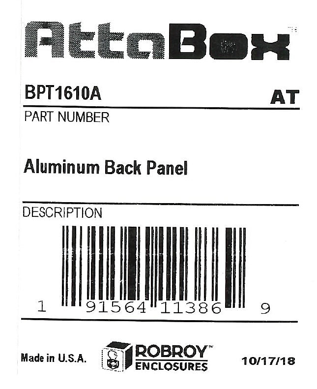 AttaBox subpanel, 3003-H14 aluminum. For use with 16x10 (HxW) T16107HWT Triton series enclosures.-BPT1610A