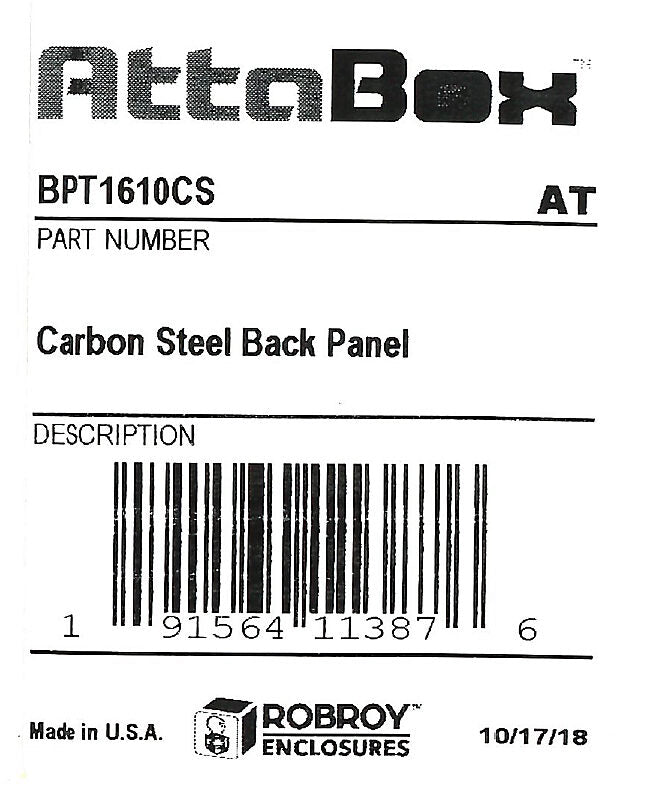 AttaBox subpanel, carbon steel, white, powder coat finish. For use with 16x10 (HxW) T16107HWT Triton series enclosures.-BPT1610CS