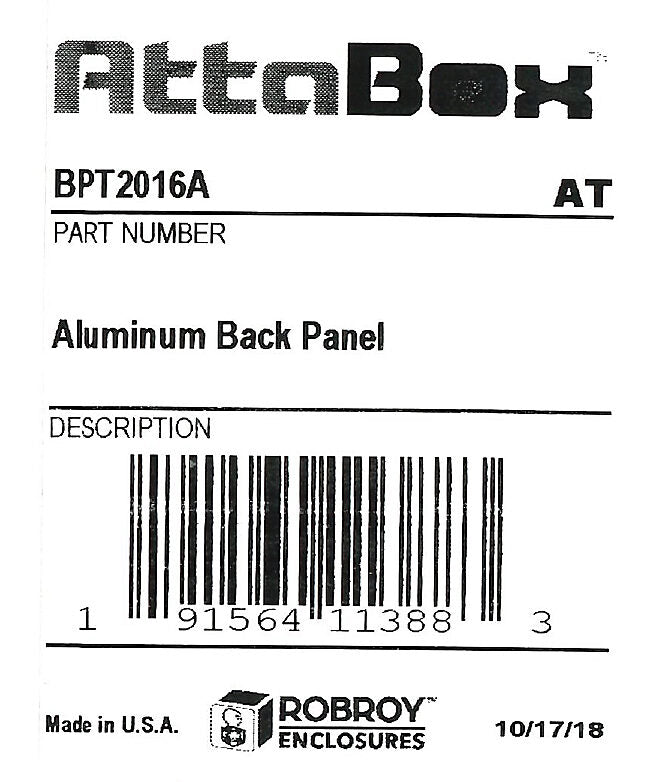 AttaBox subpanel, 3003-H14 aluminum. For use with 20x16 (HxW) T201612HWT & TW201610HWT Triton series enclosures.-BPT2016A