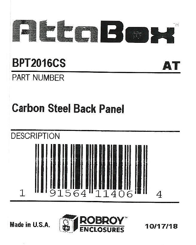 AttaBox subpanel, carbon steel, white, powder coat finish. For use with 20x16 (HxW) T201612HWT & TW201610HWT Triton series enclosures.-BPT2016CS