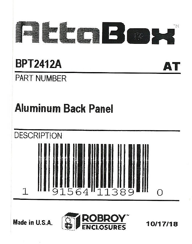 AttaBox subpanel, 3003-H14 aluminum. For use with 24x12 (HxW) T2412xxHWT & TW241210HWT Triton series enclosures.-BPT2412A