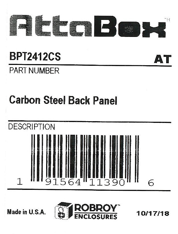 AttaBox subpanel, carbon steel, white, powder coat finish. For use with 24x12 (HxW) T2412xxHWT & TW241210HWT Triton series enclosures.-BPT2412CS