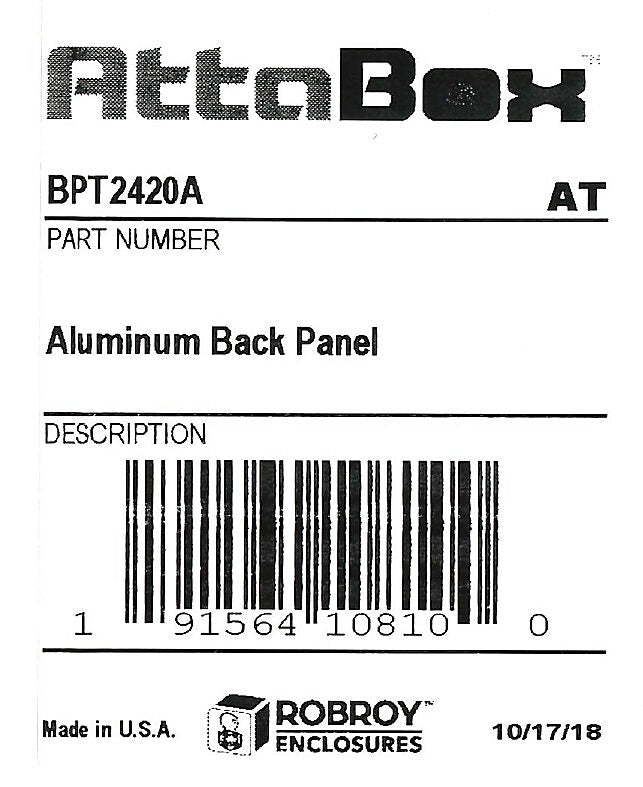 AttaBox subpanel, 3003-H14 aluminum. For use with 24x20 (HxW) T24208HWT & TW24208HWT Triton series enclosures.-BPT2420A