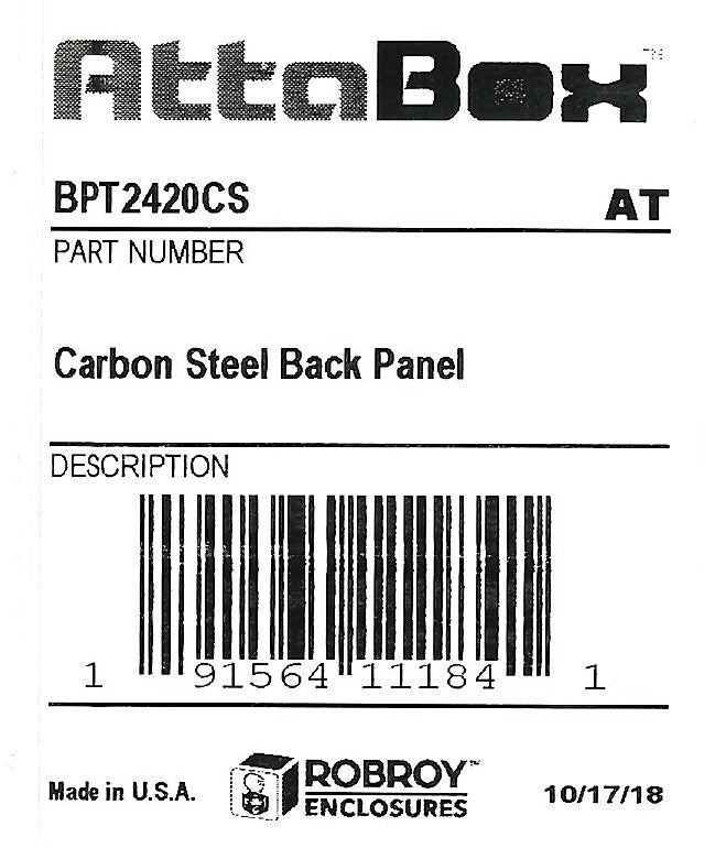 AttaBox subpanel, carbon steel, white, powder coat finish. For use with 24x20 (HxW) T24208HWT & TW24208HWT Triton series enclosures.-BPT2420CS