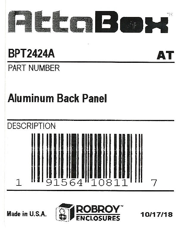 AttaBox subpanel, 3003-H14 aluminum. For use with 24x24 (HxW) T24241xxxT & TW242410HWT Triton series enclosures.-BPT2424A