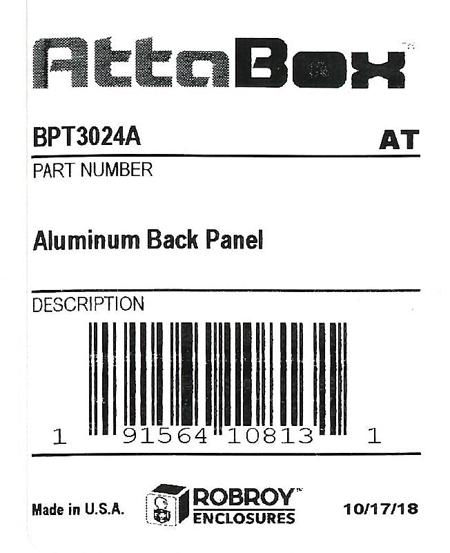AttaBox subpanel, 3003-H14 aluminum. For use with 30x24 (HxW) T3024xxxxT & TW302410HWT Triton series enclosures.-BPT3024A
