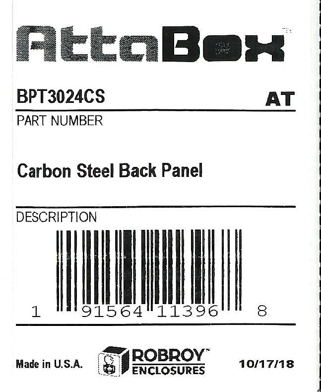 AttaBox subpanel, carbon steel, white, powder coat finish. For use with 30x24 (HxW) T3024xxxxT & TW302410HWT Triton series enclosures.-BPT3024CS