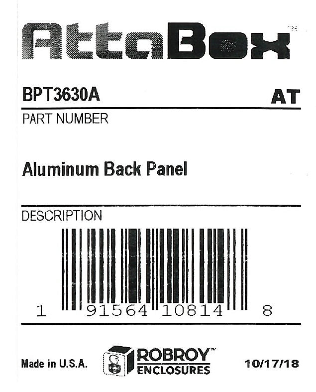 AttaBox subpanel, 3003-H14 aluminum. For use with 36x30 (HxW) T3630xxxxT & TW363012HWT Triton series enclosures.-BPT3630A