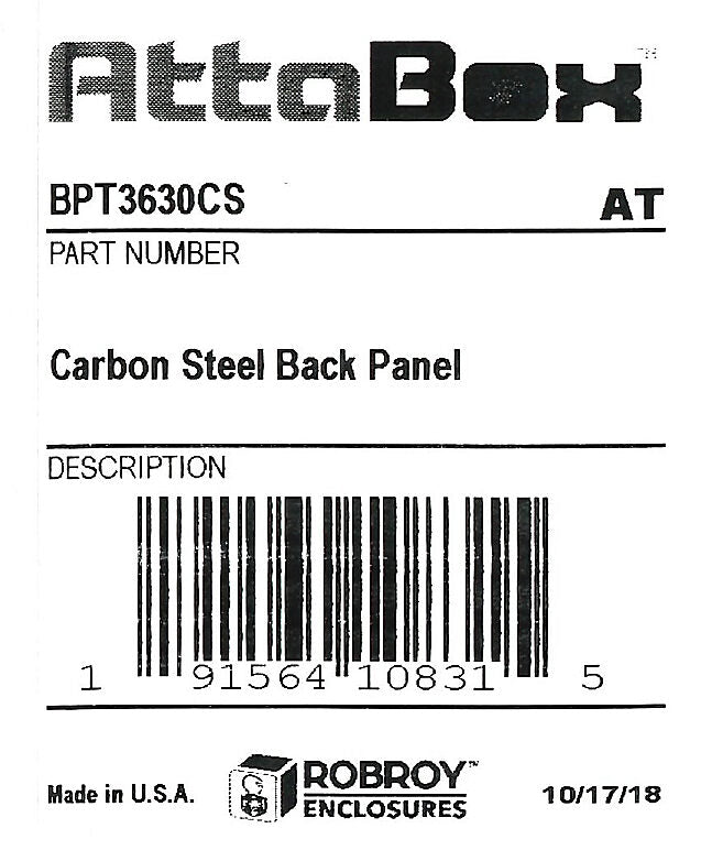 AttaBox subpanel, carbon steel, white, powder coat finish. For use with 36x30 (HxW) T3630xxxxT & TW363012HWT Triton series enclosures.-BPT3630CS