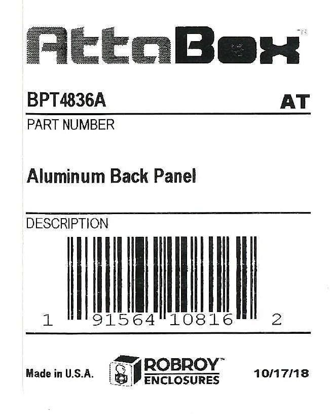 AttaBox subpanel, 3003-H14 aluminum. For use with 48x36 (HxW) T48361xxxT & TW483612HWT Triton series enclosures.-BPT4836A