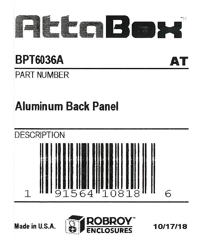 AttaBox subpanel, 3003-H14 aluminum. For use with 60x36 (HxW) T60361xxxT Triton series enclosures.-BPT6036A