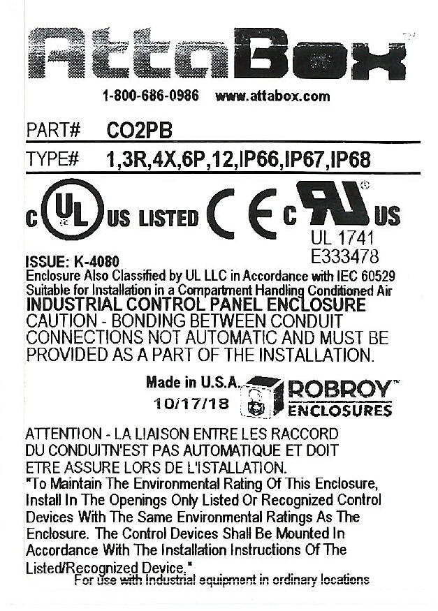 AttaBox Commander series pushbutton enclosure, 2 holes, 30mm, NEMA 1/3R/4X/6P/12, 6 x 4 x 4in (HxWxD), wall mount, fiberglass reinforced polyester, gray, screw cover.-CO2PB