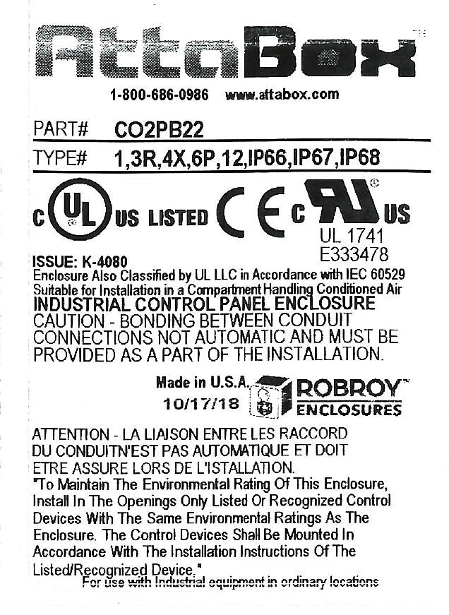 AttaBox Commander series pushbutton enclosure, 2 holes, 22mm, NEMA 1/3R/4X/6P/12, 6 x 4 x 4in (HxWxD), wall mount, fiberglass reinforced polyester, gray, screw cover.-CO2PB22
