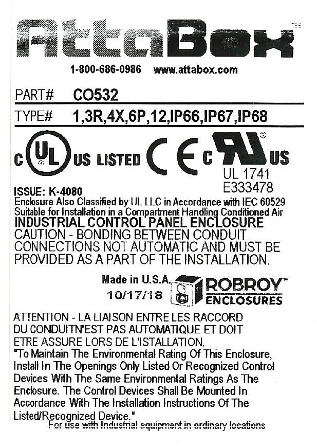 AttaBox Commander series pushbutton enclosure, blank cover, NEMA 1/3R/4X/6P/12, 5 x 3 x 2in (HxWxD), wall mount, fiberglass reinforced polyester, gray, crowned screw cover.-CO532