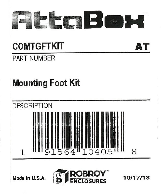 AttaBox mounting feet kit, fiberglass-reinforced plastic (FRP). For use with Commander series FRP enclosures. Includes (2) mounting feet, mounting hardware and silicone adhesive/sealant.-COMTGFTKIT