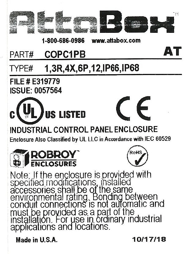 AttaBox Commander series pushbutton enclosure, 1 hole, 30mm, NEMA 1/3R/4X/6P/12, 4 x 3 x 2in (HxWxD), wall mount, polycarbonate, light gray, gloss finish, screw cover.-COPC1PB