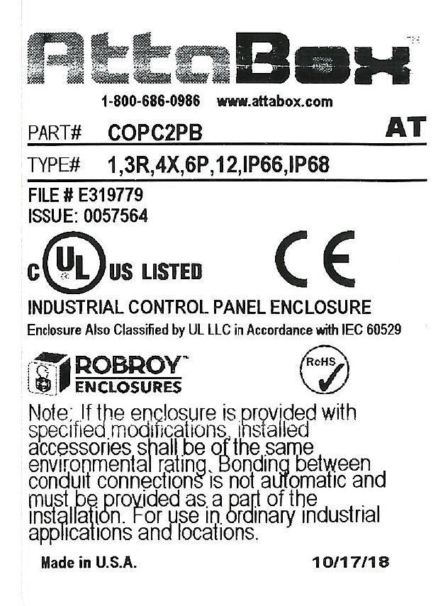 AttaBox Commander series pushbutton enclosure, 2 holes, 30mm, NEMA 1/3R/4X/6P/12, 5 x 3 x 3in (HxWxD), wall mount, polycarbonate, light gray, gloss finish, screw cover.-COPC2PB