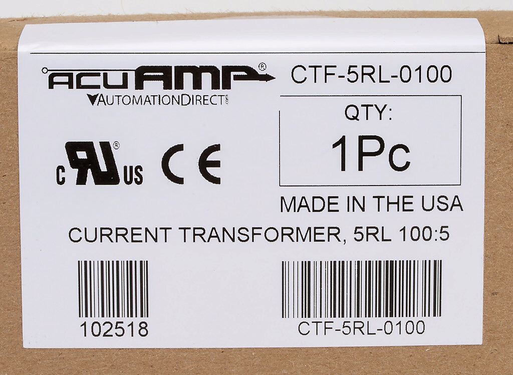 AcuAMP AC current transformer, solid core, 100A primary, 5A secondary, 1.56in diameter sensing window, 2% accuracy, (2) 24in 16AWG lead wires.-CTF-5RL-0100