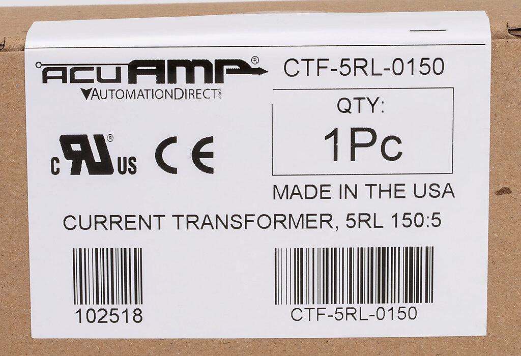AcuAMP AC current transformer, solid core, 150A primary, 5A secondary, 1.56in diameter sensing window, 1% accuracy, (2) 24in 16AWG lead wires.-CTF-5RL-0150