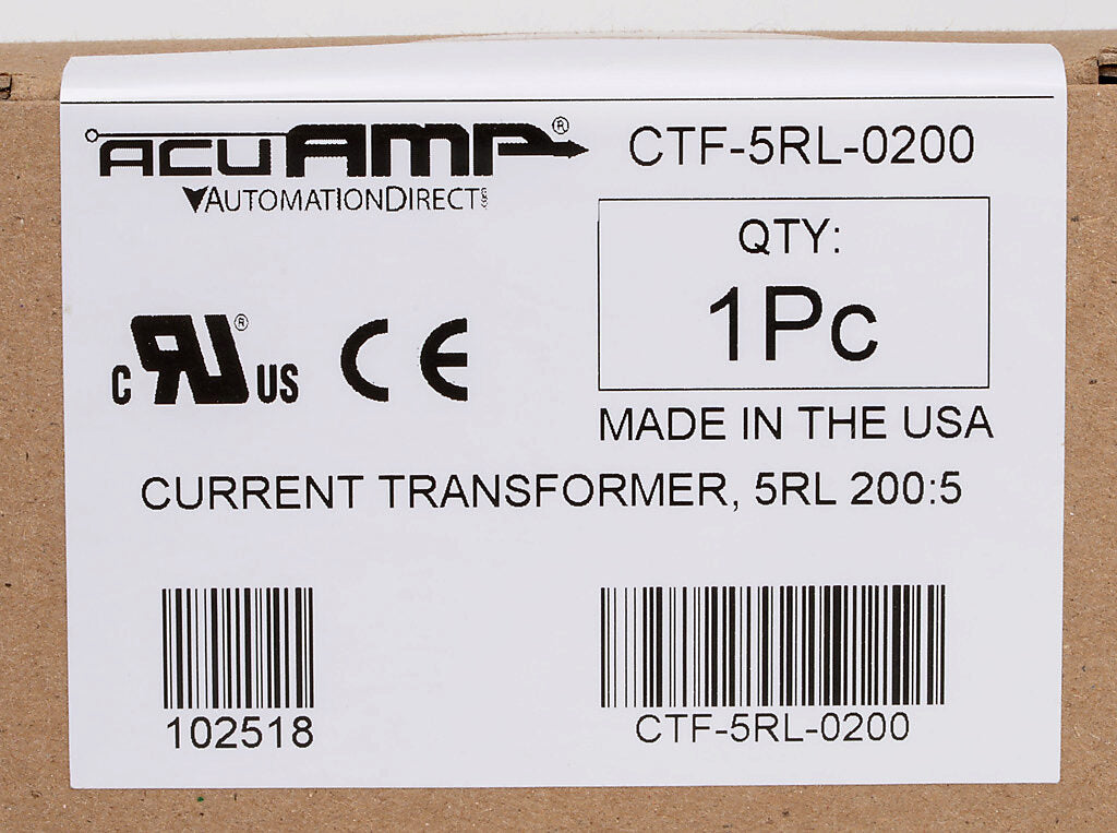AcuAMP AC current transformer, solid core, 200A primary, 5A secondary, 1.56in diameter sensing window, 1% accuracy, (2) 24in 16AWG lead wires.-CTF-5RL-0200