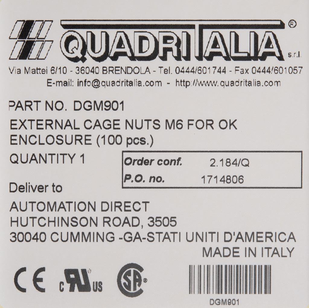 Quadritalia outdoor cage nut, M6. Package of 100.-DGM901