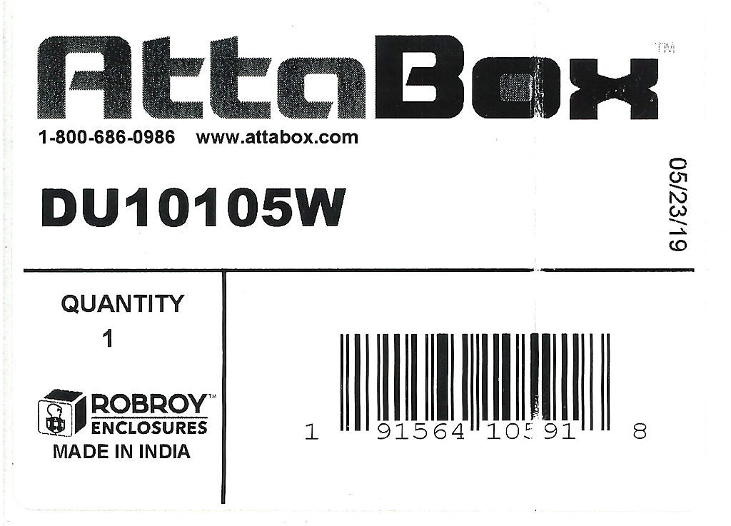 AttaBox DuraShield series enclosure, NEMA 1/3/3S/4X/6/6P/12, 255 x 250 x 121mm (HxWxD), fiberglass reinforced polyester, Pantone 428 C glacier gray, screw cover.-DU10105W