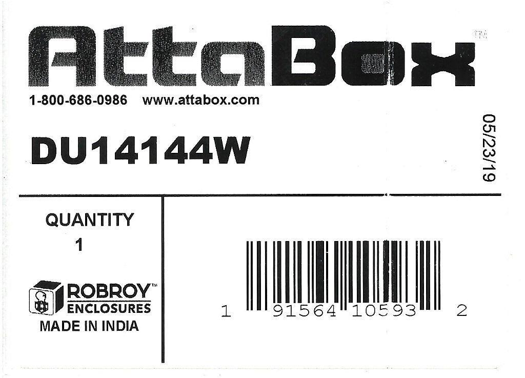 AttaBox DuraShield series enclosure, NEMA 1/3/3S/4X/6/6P/12, 360 x 360 x 91mm (HxWxD), fiberglass reinforced polyester, Pantone 428 C glacier gray, screw cover.-DU14144W