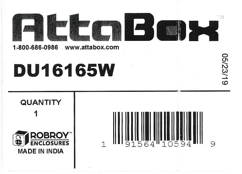 AttaBox DuraShield series enclosure, NEMA 1/3/3S/4X/6/6P/12, 405 x 400 x 121mm (HxWxD), fiberglass reinforced polyester, Pantone 428 C glacier gray, screw cover.-DU16165W