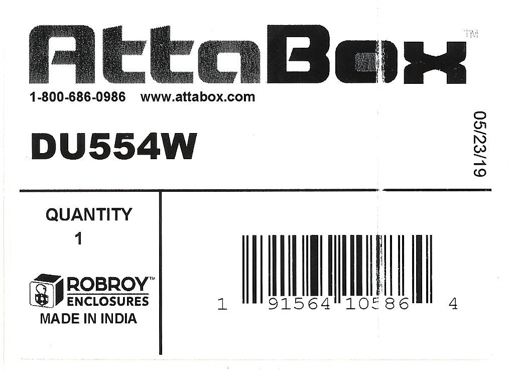 AttaBox DuraShield series enclosure, NEMA 1/3/3S/4X/6/6P/12, 122 x 120 x 91mm (HxWxD), fiberglass reinforced polyester, Pantone 428 C glacier gray, screw cover.-DU554W