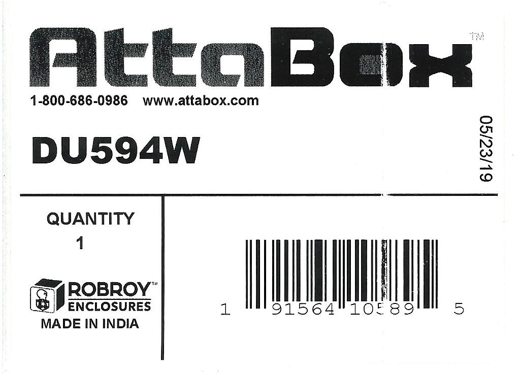 AttaBox DuraShield series enclosure, NEMA 1/3/3S/4X/6/6P/12, 220 x 120 x 91mmmm (HxWxD), fiberglass reinforced polyester, Pantone 428 C glacier gray, screw cover.-DU594W