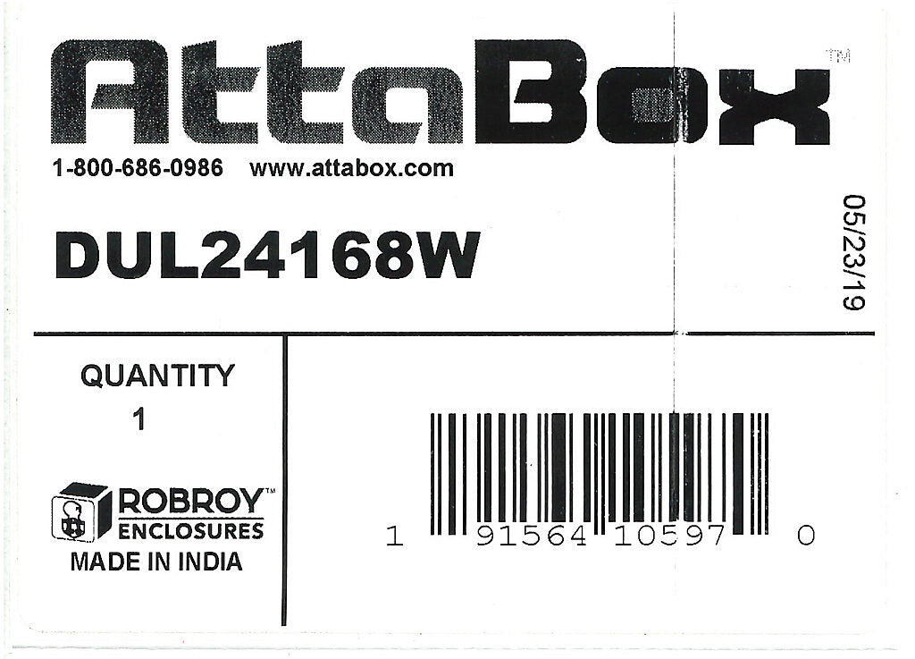 AttaBox DuraShield series enclosure, NEMA 1/3/3S/4X/6/6P/12, 600 x 420 x 214mm (HxWxD), fiberglass reinforced polyester, Pantone 428 C glacier gray, screw cover.-DUL24168W