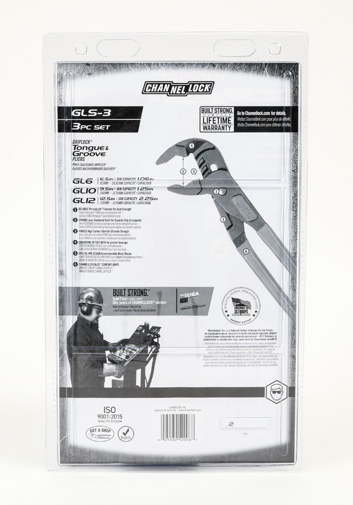 CHANNELLOCK GRIPLOCK pliers set, tongue and groove, 3 pieces.-GLS-3