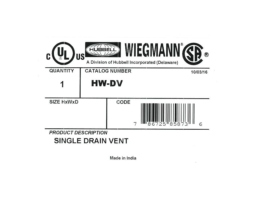 Wiegmann single drain vent, PVC, for fiberglass enclosures.-HW-DV