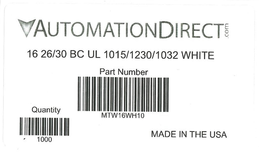 Atlas Wire MTW hook-up wire, single conductor, 16 AWG, 26-stranded, bare copper, PVC conductor insulation material, white, 600V, 1000ft spool.-MTW16WH10