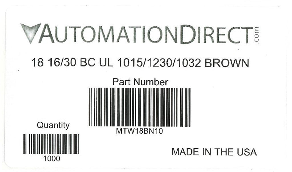Atlas Wire MTW hook-up wire, single conductor, 18 AWG, 16-stranded, bare copper, PVC conductor insulation material, brown, 600V, 1000ft spool.-MTW18BN10