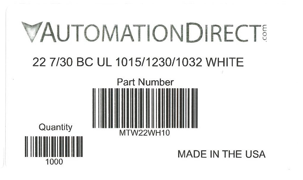Atlas Wire MTW hook-up wire, single conductor, 22 AWG, 7-stranded, bare copper, PVC conductor insulation material, white, 600V, 1000ft spool.-MTW22WH10