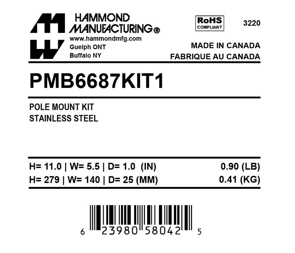 Hammond pole mounting kit, accommodates 7in or less.-PMB6687KIT1