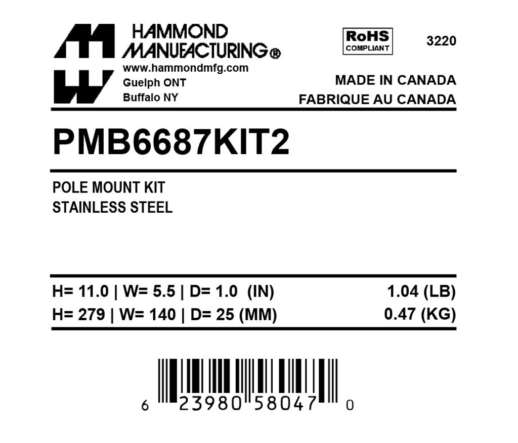 Hammond pole mounting kit, accommodates 15in or less.-PMB6687KIT2