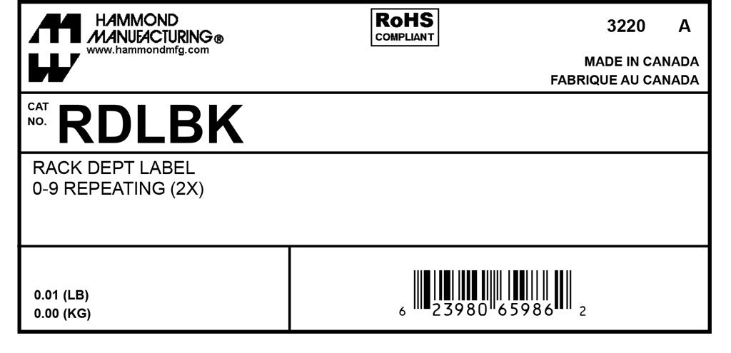 Hammond rack depth label, package of 2.-RDLBK