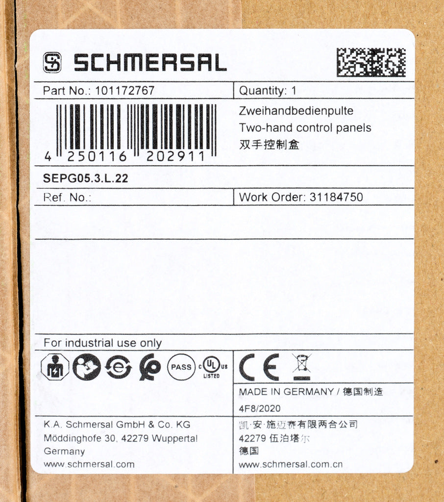Schmersal control panel, two-hand safety, die-cast aluminum, empty enclosure.-SEPG05.3.L.22