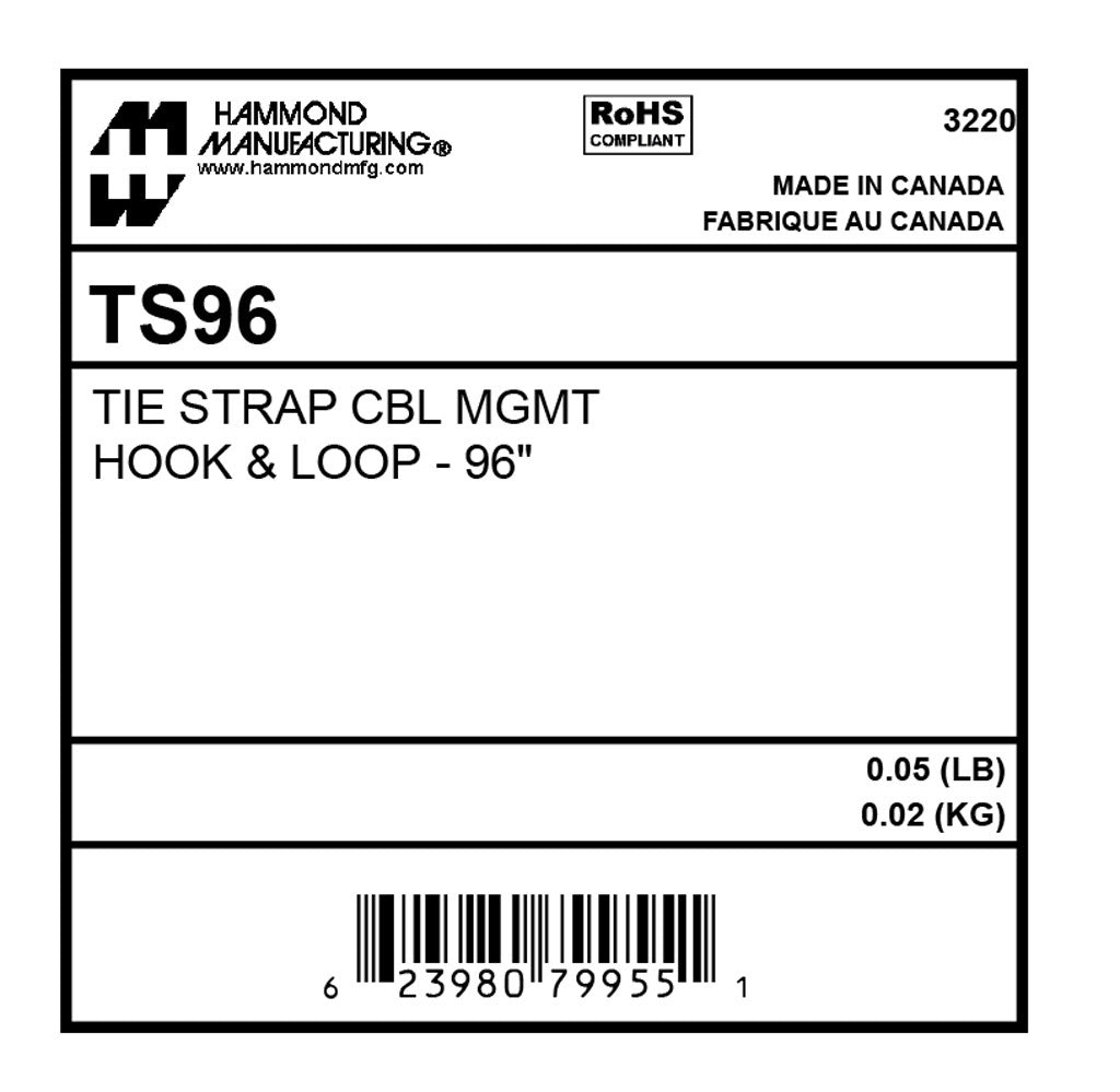 Hammond hook-and-loop tie strap, 1/2in wide x 96in long.-TS96