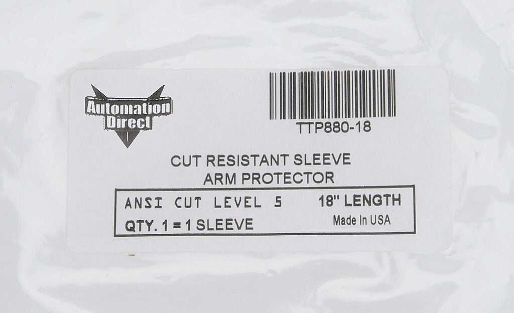 Arm protection sleeve with thumb hole, cut resistant, dual-layer knit, ANSI cut level 5 (ASTM F1790-97), 18in length. For use with fits left or right arm.-TTP880-18