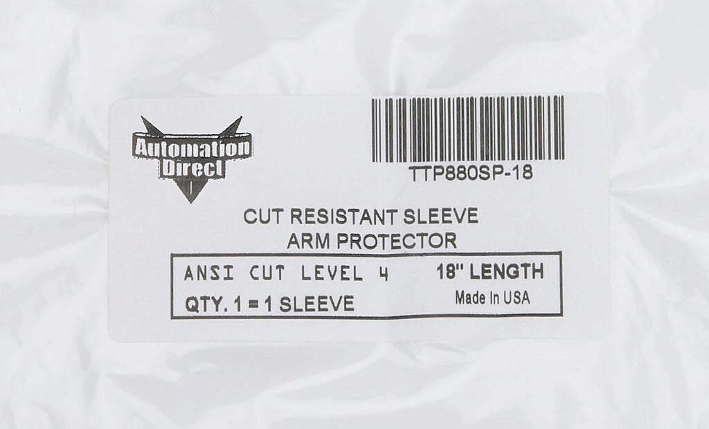 Arm protection sleeve with thumb hole, cut resistant, single-layer knit, ANSI cut level 4 (ASTM F1790-97), 18in length. For use with fits left or right arm.-TTP880SP-18