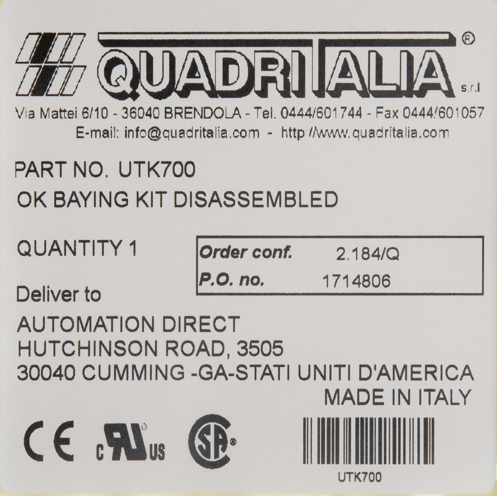 Quadritalia enclosure baying kit, brackets, gaskets, and fasteners included.-UTK700