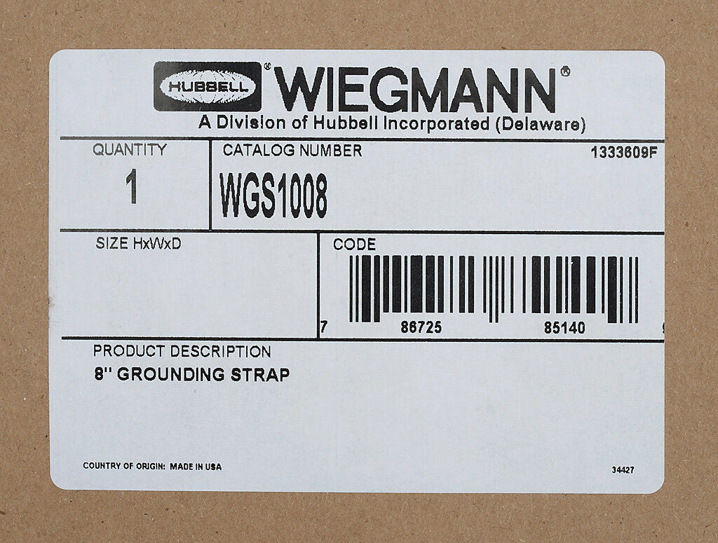 Wiegmann enclosure grounding strap, 8in length.-WGS1008