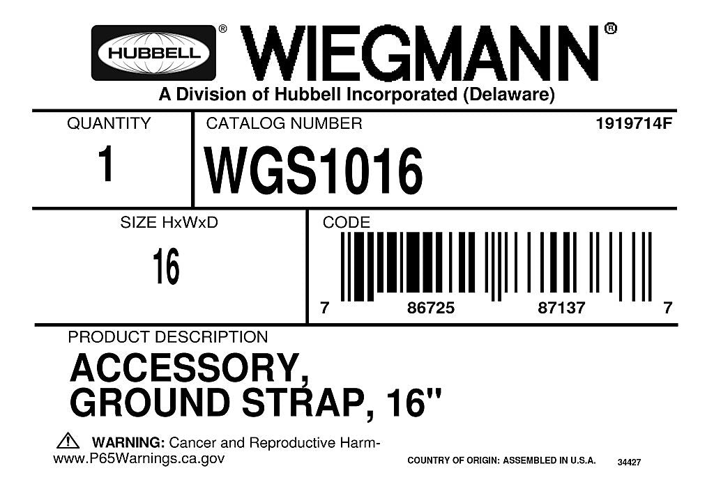 Wiegmann enclosure grounding strap, 16in length.-WGS1016