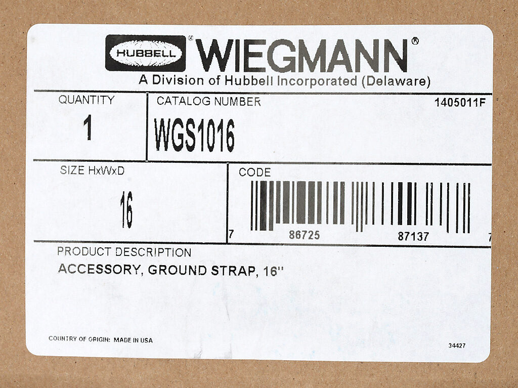 Wiegmann enclosure grounding strap, 16in length.-WGS1016